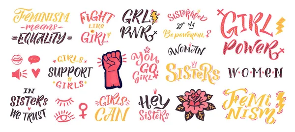 Feminism Vector Quote Icon Set Hand Lettering Quotes Feminist Sticker — Stock Vector