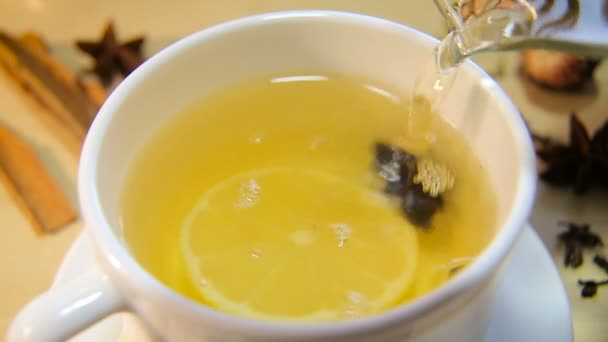 Tazza di tè con limone e anice — Video Stock