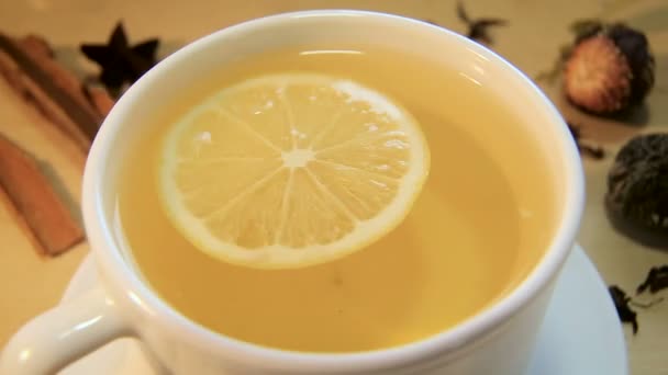 Tasse Tee mit Zitrone — Stockvideo