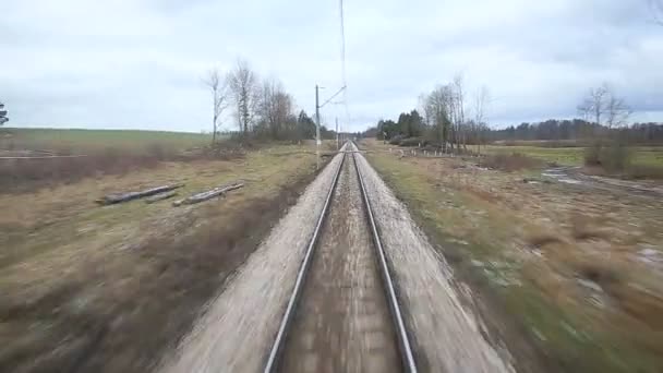 Voie ferrée traversant des paysages de pays — Video