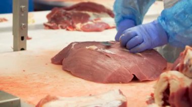 Konveyör bandı ile kasap kesme sığır eti
