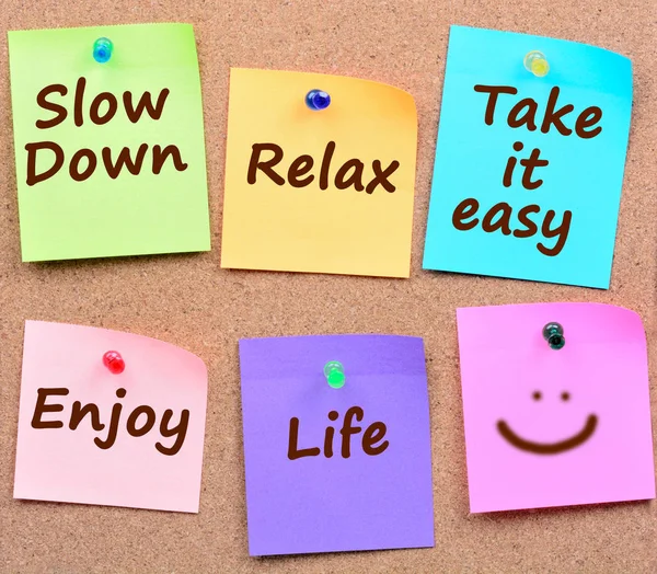 Slow down,Relax, Take it easy on notes — Stock Photo, Image