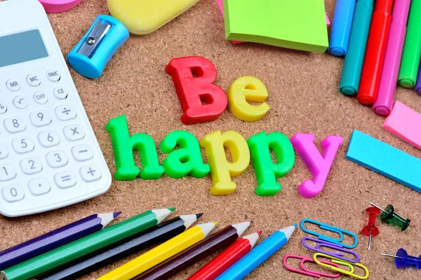 Be happy words on cork — Stock Photo, Image