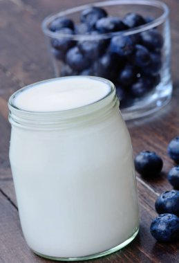 Yoğurt ve yaban mersini masada