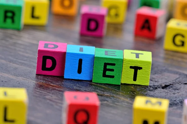 Słowo dieta na stole — Zdjęcie stockowe