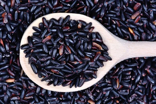 Siyah bir kaşık pirinç — Stok fotoğraf