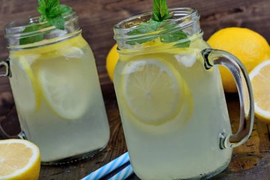 Nane mason kavanoz ile taze limonata
