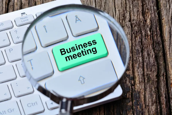 Palavras de reunião de negócios sobre a tecla do teclado — Fotografia de Stock