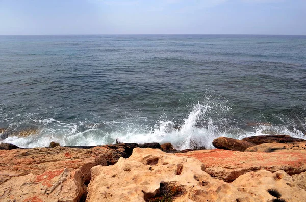 Sea in windy weather. Waves by the sea. Beautiful sea background. Cyprus