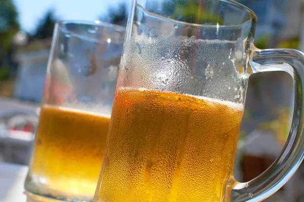 Two glasses of beer on table — Stock Photo, Image