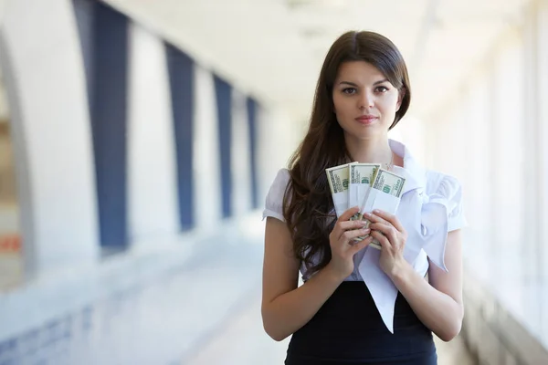 Business woman holding money — Stock Photo, Image