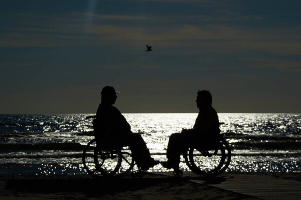 handicapped wheelchair by the sea 