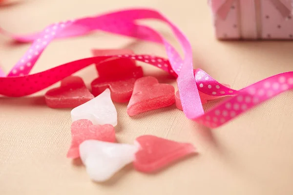 Ribbons and hearts for gifts — Stock Photo, Image