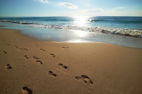 Impronte sulla sabbia sulla spiaggia — Foto Stock
