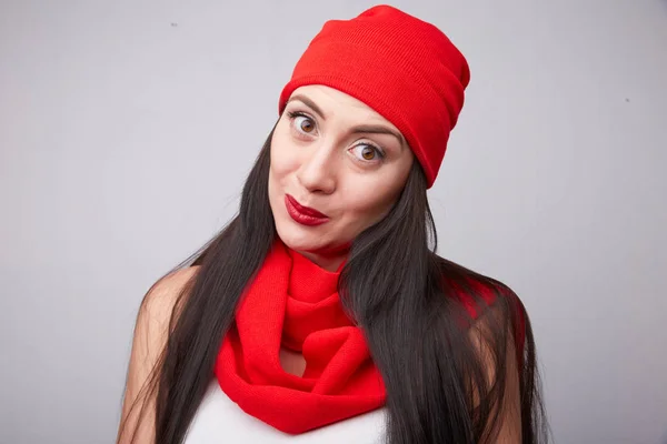 Brunette in red scarf — Stock Photo, Image