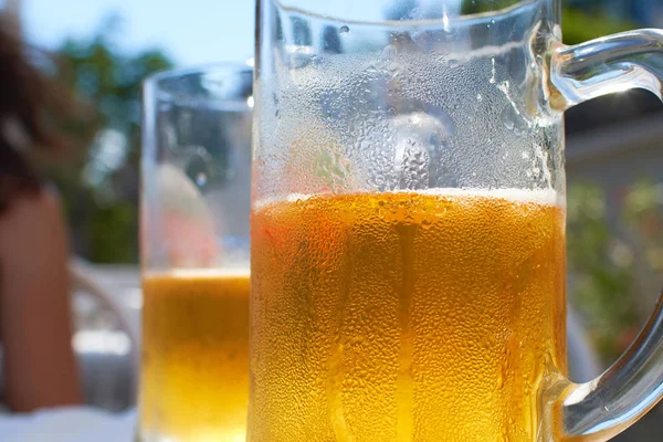 Two glasses of beer on the table — Stock Photo, Image