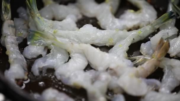 Fry Shrimps Frying Pan — Stock Video