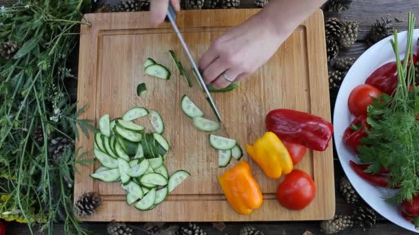 手切木木板上的蔬菜 — 图库视频影像