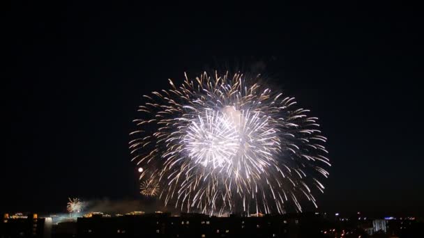 Fuegos Artificiales Ciudad Por Noche — Vídeo de stock