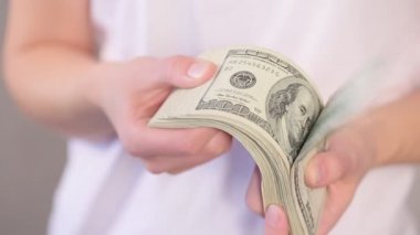 Dolarları sayan kadın eli.