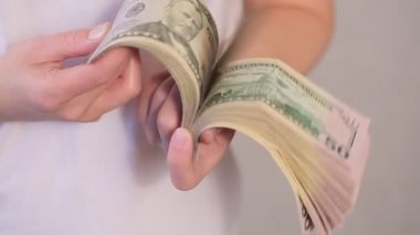 Dolarları sayan kadın eli.