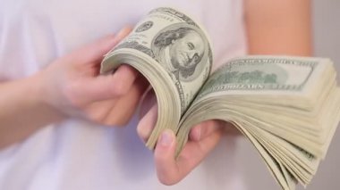 Dolarları sayan kadın eli.