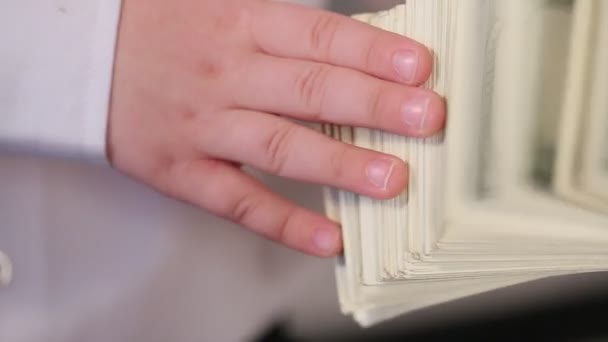 Kid Holding Bunch Dollars Banknotes Closeup View — Stock Video