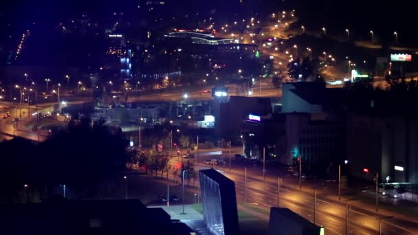 Utsikt Över Natten Staden Med Ljus — Stockvideo