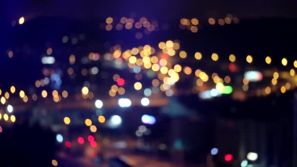 Wazig Bokeh Uitzicht Nacht Stad Met Lichten — Stockvideo