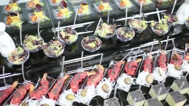 Vielfalt Köstlichen Gourmet Vorspeisen Restaurant — Stockvideo