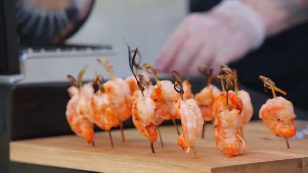 Delicious Lobster Tails Street Food Appetizers — Stock Video