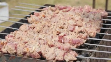 Izgarada şiş kebaplar, yakın çekim manzarası