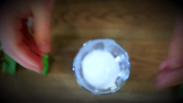 Personne Ajouter Morceau Glace Dans Verre Verser Soda — Video