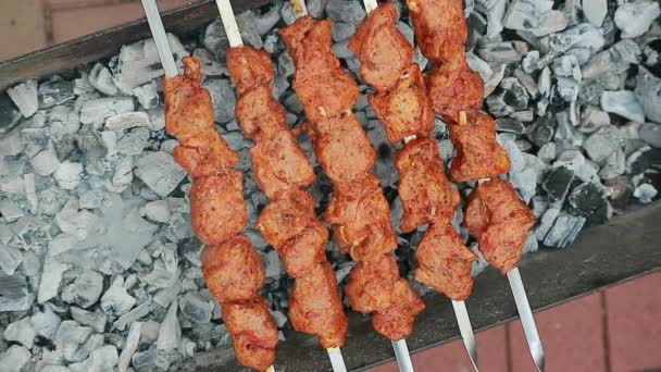 Vista Superior Delicioso Kebab Carne Espetos — Vídeo de Stock