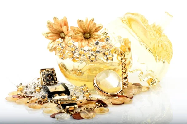 Glamouröser Weiblicher Schmuck Mit Strass Haarnadeln Uhren Goldene Haarnadeln Einer — Stockfoto