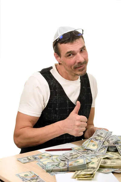 Retrato Hombre Feliz Con Una Gorra Chaleco Judíos Sentado Una —  Fotos de Stock