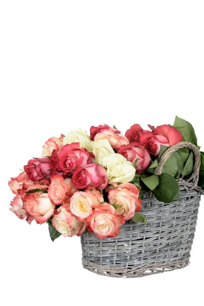 Sur Fond Blanc Grand Bouquet Belles Roses Fraîches Roses Blanches — Photo