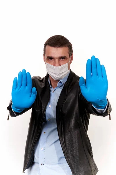 Portrait Middle Aged Man Medical Mask Means Protection Disease Virus — Stock Photo, Image