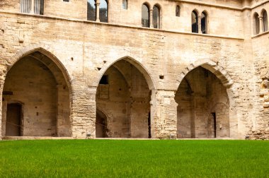 Avignon, Provence bölgesinde, Fransa. 13. yüzyılda Papa 'nın müstahkem konutu Rhone nehri tarafından geçilir. Papalık Sarayı 'nın manzarası.