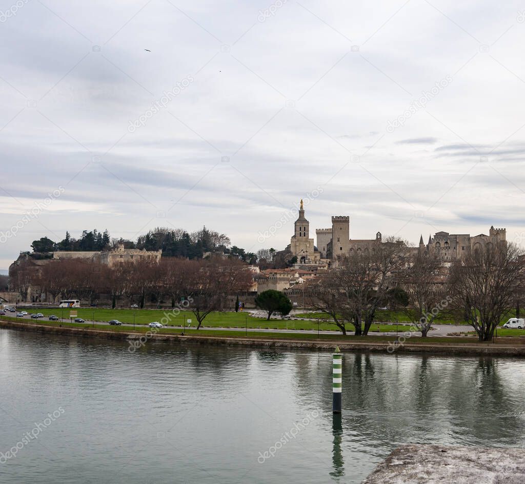 Avignon, in the region of Provence, France. Historic fortified city famous for the Palace of the Popes, it is crossed by the Rhone river.