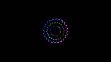 Merkezde dönen ve boyutu arttıran grafiksel tasarımlar, tüm arkaplanı kaplayacak ve 16: 9 video biçiminde, çeşitli renklerden oluşan, ortadan kaybolacak..