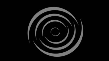 Saat yönünde dönerken ve boyutu 16: 9 video biçiminde artarken, stroboskopik ve hipnotik efektli siyah beyaz çizim