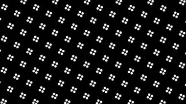 Saat yönünde dönerken ve boyutu artarken, stroboskopik ve hipnotik efektli siyah beyaz desen 16: 9 video biçiminde