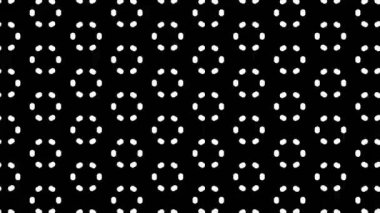 Siyah beyaz desenli, stroboskopik ve hipnotik etkiye sahip grafiksel desen, boyutu artarken ve sonra 16: 9 video biçiminde küçültürken,