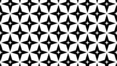 Saat yönünde dönerken ve boyutu artarken, stroboskopik ve hipnotik efektli siyah beyaz desen 16: 9 video biçiminde