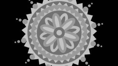 Saat yönünde dönerken ve boyutu 16: 9 video biçiminde artarken, stroboskopik ve hipnotik efektli siyah beyaz çizim