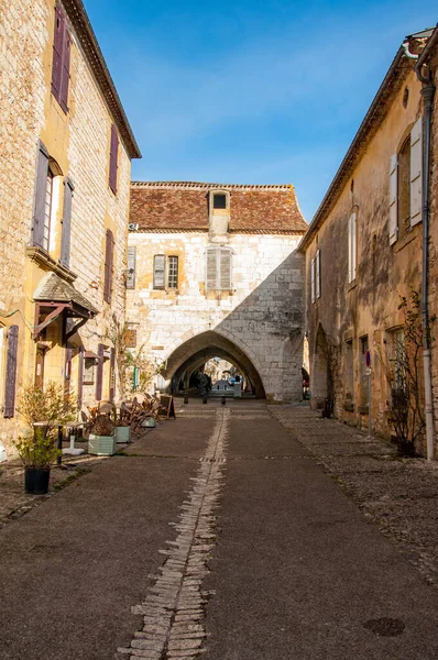 Monpazier Falu Dordogne Prigord Régióban Franciaországban Középkori Falu Árkádokkal Tipikus — Stock Fotó