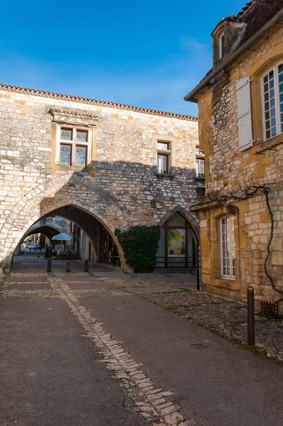 Aldeia Monpazier Região Dordonha Prigord França Uma Vila Medieval Perfeitamente — Fotografia de Stock