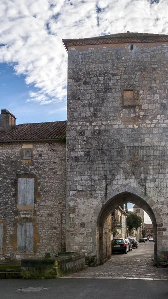 Monpazier Falu Dordogne Prigord Régióban Franciaországban Középkori Falu Árkádokkal Jellegzetes — Stock Fotó