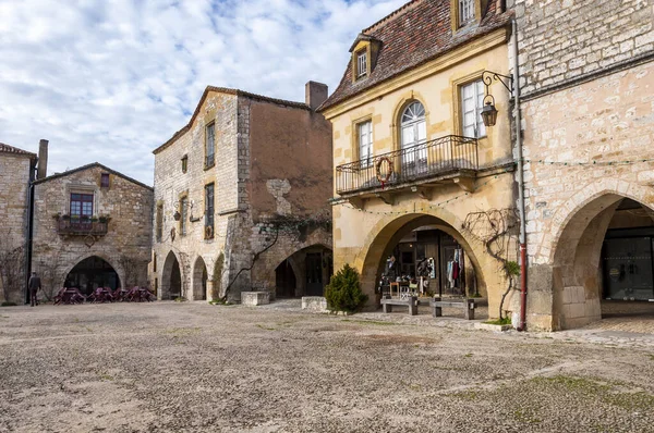 Aldeia Monpazier Região Dordonha Prigord França Uma Vila Medieval Perfeitamente — Fotografia de Stock